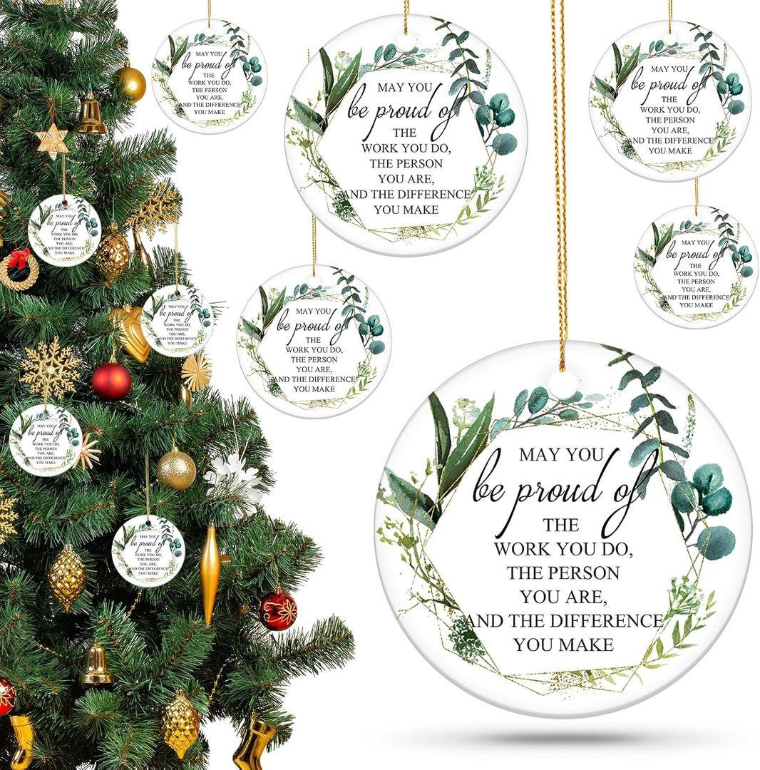 10 Pcs Thank You Ornaments Christmas Appreciation Gifts May You Be Proud of The Work Christmas Tree Ceramic Hanging Decor for Employee Coworker Staff Nurses Teacher