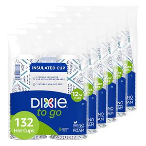 Dixie To Go Paper Coffee Cups, 12 oz, 132 Count, Insulated Disposable Cups | Disposable insulated paper cups for on-the-go hot or cold beverages, 6 packs of 22 cups, to-go cups for hot or cold drinks
