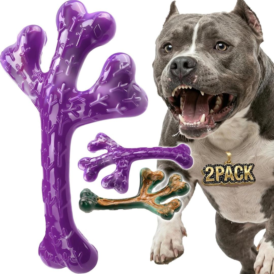 Frienhund 2 Pack Indestructible Dog Chew Toys for Aggressive Chewers - XL Textured Cactus with Grooves for Peanut Butter & Yogurt, Beef Nylon Bones for Large Dogs 20-90 lbs, Easy Chew & Long Lasting