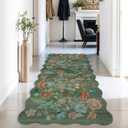 Hallway 3x6 Washable Runner Rug - Indoor Floral Scalloped Kitchen Entryway Low Pile Carpet Soft Non Slip Floor Mat for Bathroom Living Room Bedroom Elegant Home Decor(3x6 Floral/Green)