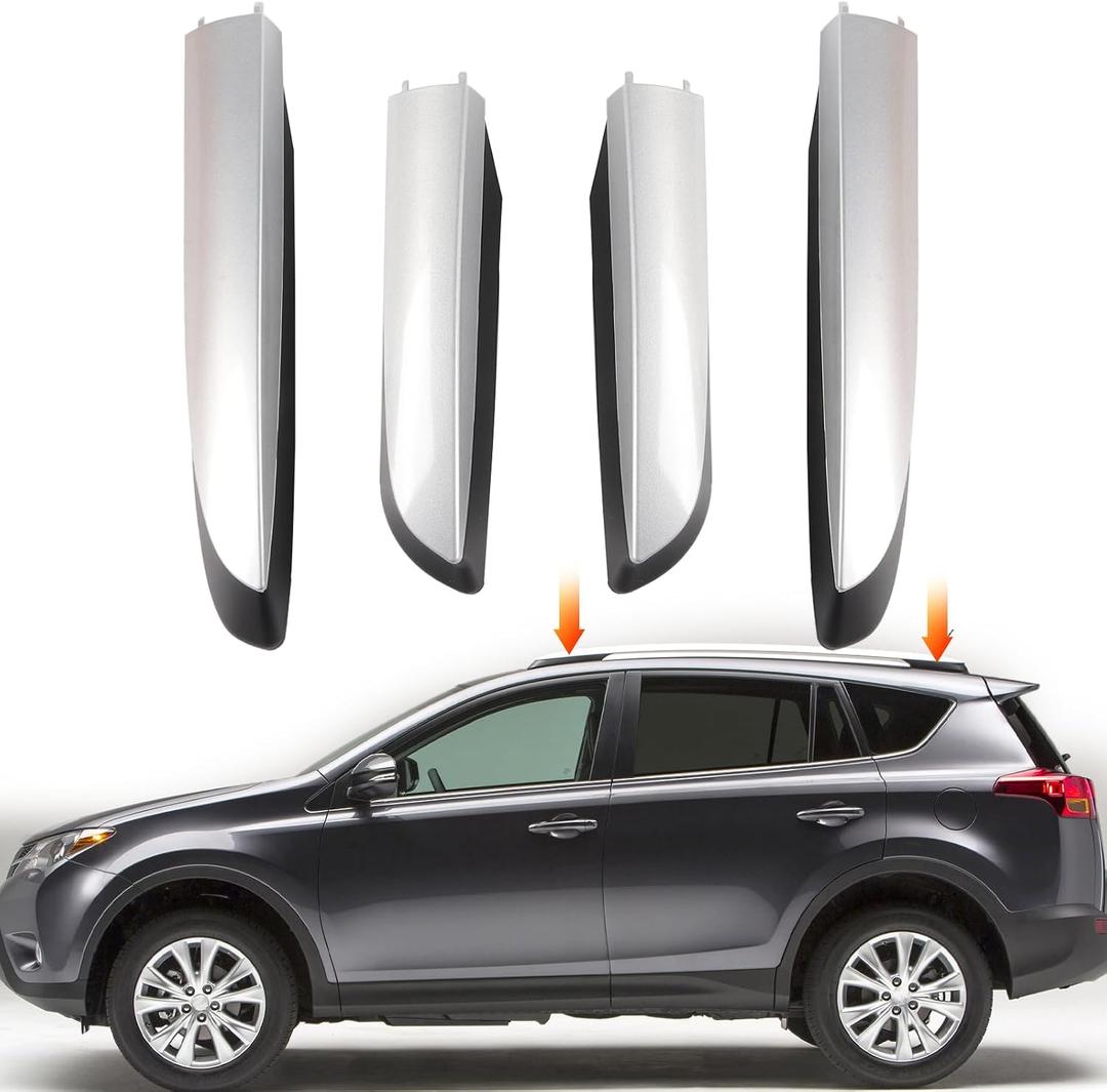 4Pcs Silver Roof Luggage Cargo Rail Rack End Cap Protection Cover Shell Trim Fits for 2013-2018 Toyota RAV4, 2013 2014 2015 2016 2017 2018