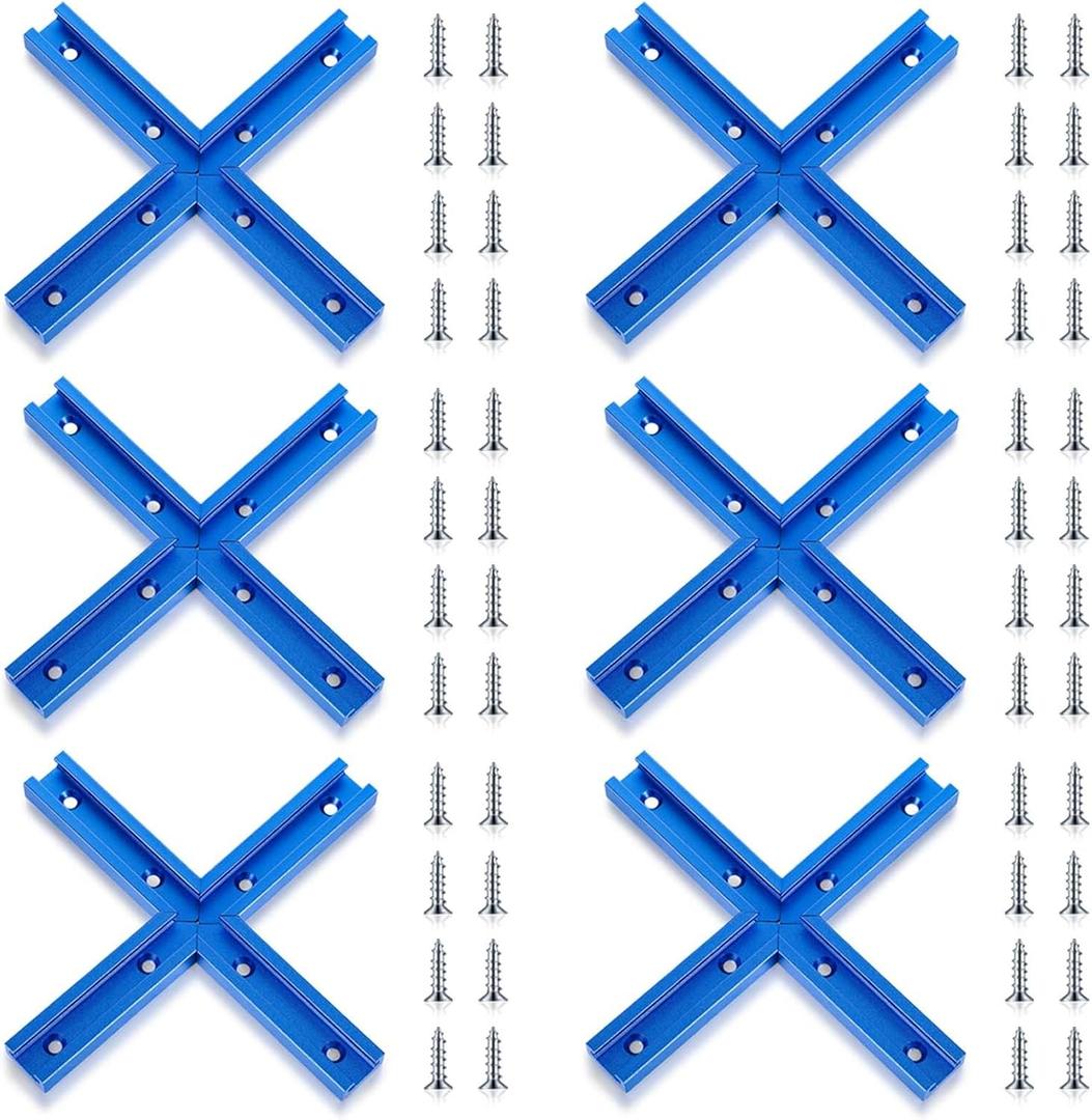 Zonon 6 Pack T Track Intersection Kit with Wood Screws T Tracks for Woodworking Intersection Kit, 3 Inch Double Cut Profile Universal T Rail Track with Predrilled Mounting Holes Woodworking Tools