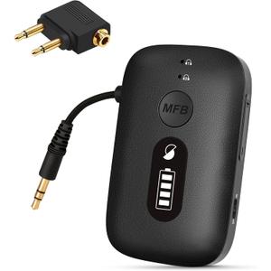 SIMOLIO Airplane-Bluetooth-Adapter for AirPods/Headphones, 20 Hr Battery, Supports 2 Earbuds/Wireless Headphones, 3.5mm AUX Wireless Audio Transmitter for TV, Gym Equipment, Controller, MP3 Player
