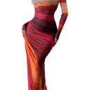 MARZXIN Womens Long Sleeve Maxi Dress Bodycon Ruched Natural Slim Fit Tie Dye Dress Cocktail Dresses Mesh Dress, Medium