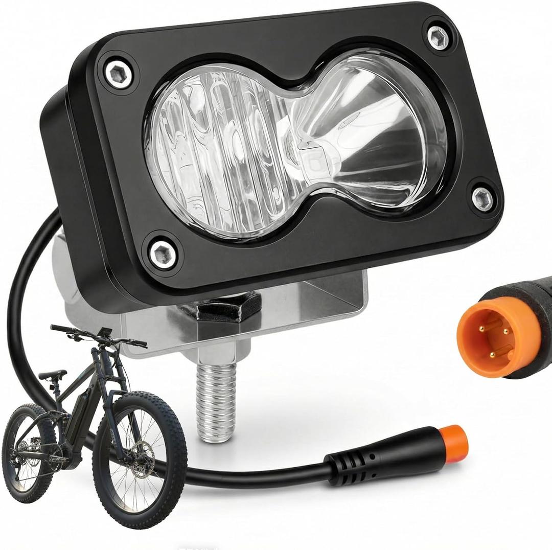 Baja Style Light Ebike Headlight for RidstarQ20, 3-Pin Julet Waterproof Connector Bright 20W LED Plug and Play 12V-60V Wide Voltage Compatible Head Lamp for Ridstar Q20 Lite/H20/E26/S10(White)