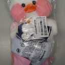 Cute Plush Toy Set with 9 Pcs Clothes, White Duck Stuffed Animal with Glasses - Kawaii Duck Gifts for Kids, Pink