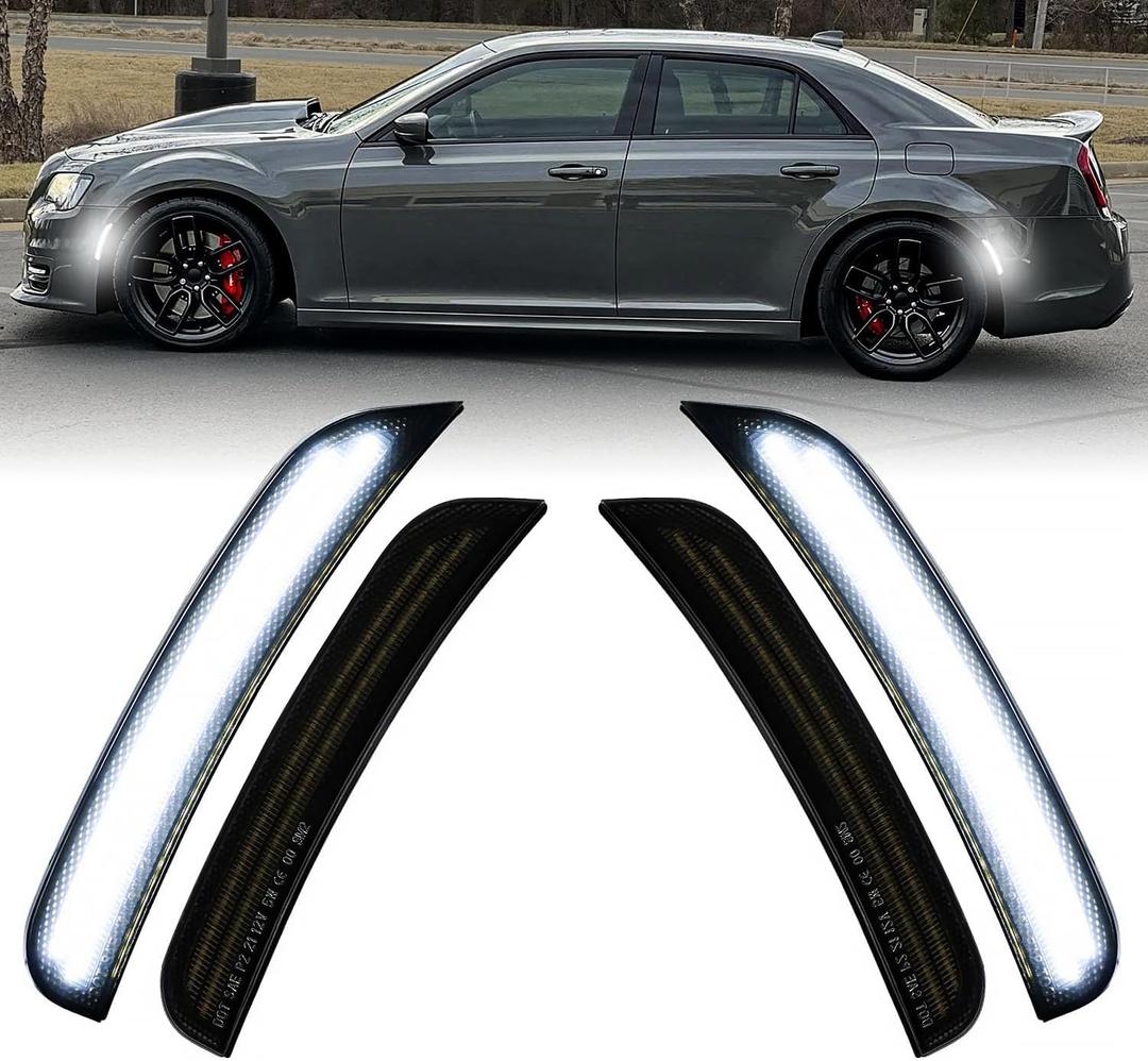 LED Side Marker Light Compatible with Chrysler 300 for Chrysler 300s for Chrysler 300c 2015 2016 2017 2018 2019 2020 2021 2022 2023 2024 Front Rear Side Marker Light, Smoked Lens, 4PCS