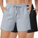 ZUTY 2 Pack 5" Womens Athletic Shorts Basic Running Shorts Lightweight Quick Dry Gym Workout Shorts with Pockets, L