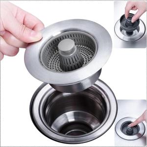 Premium 3 in 1 Stainless Steel Kitchen Sink Strainer and Stopper for DEEP Drainage Holes, Fast Deep Basket, Fast, no Mistake Triggering. Prevents Clogging and Isolates Odors