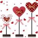 Geetery 3 Pcs Valentine's Day Decoration Heart Wooden Sign Standing Block Love Christian Tables Centerpieces Valentines Decoration Double Printed Table Sign for Wedding Party Favor Supplies(Classic)