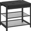 HOOBRO Small Shoe Bench, 3-Tier Shoe Rack, Shoe Storage Bench with PU Seat Cushion, Entryway Shoe Rack Bench with Metal Mesh Shelves, Freestanding Shoe Organizer for Hallway, Black BB33HX01