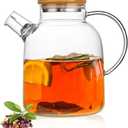 60.8oz Glass Teapot, Stovetop & Microwave Safe Glass Borosilicate Tea Pot,Clear Teapot with Strainer, Glass Tea Kettle with Wooden Lid, Loose LeafFruit Tea and Fragrant Tea