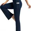 Tapata Petite Women's Bootcut Yoga Pants 26"/28" Inseam High Waist Workout Flare Leggings with Pockets (Large, Navy Blue)