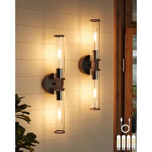 Battery Operated Wall Sconce Set of 2, Black & Walnut Rechargeable Wall Sconces, Modern Cordless Wall Lights with Remote Control, Dimmable for Living Room, Bedroom, Bathroom, Hallway, Entryway 3000K, 2 Pack