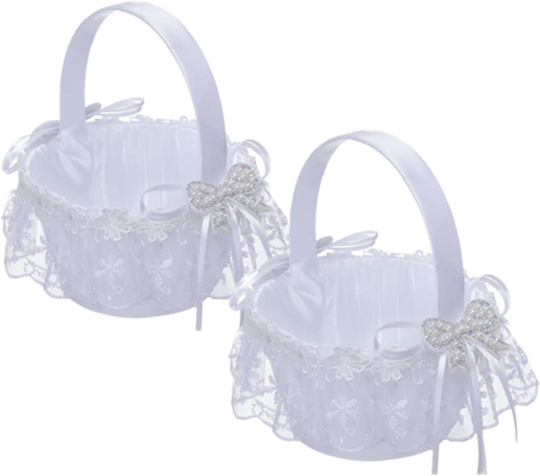 White Wedding Decoration - Romantic Party Bridal Flower Basket (Portable)
