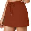 Vrtige Women's Casual Elastic High Waist Drawstring Workout Mini Skirt with Pockets (L)