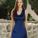 RIHOAS Women's Satin Sleeveless Mini Dress Backless V Neck Silky Cocktail Club Party Short Mini Dresses Navyblue (Blue, XS)
