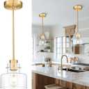 Brushed Gold Pendant Lights Kitchen Island, 6" Pendant Light Fixtures Over Island with Clear Glass Shade, Modern Brass Kitchen Island Lighting for Dining Room Entryway, PL124-BG-G-1PK