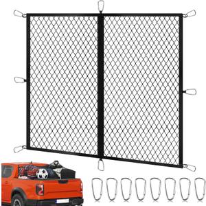 Cargo Net for Pickup Truck Bed 4'4' Stretches to 7'7', Highly Elastic Truck Bed Net with Fine Mesh & 8 Strong Metal Carabiners, Easy to Install Cargo Netting for Vehicles, Trailers, Boats
