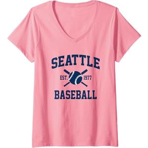 Womens Seattle Baseball Athletic Vintage Sports Team Fan V-Neck T-Shirt Medium