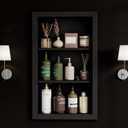 14'' x 24'' Recessed Medicine Cabinet Wall Niche Wood, 3-Tier Bathroom Niche Insert for Drywall, in Wall Shelf Medicine Cabinets Replacement, for Living Room, Bathroom Storage, Black