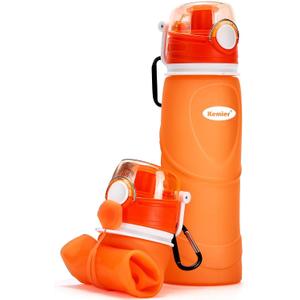 Kemier Collapsible Silicone Water Bottles-750ML,Medical Grade,BPA Free Travel Water Bottle Can Roll Up,26oz,Leak Proof Foldable Sports & Outdoor Water Bottles (Orange)
