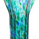 7.8" Tall Teal Vase Hand Blown Glass Vase Green, Modern Teal Home Centerpieces Wide Mouth Vases for Bud&Flower Decor - Ideal Living Room, Kitchen, Wedding, Dining Table, Office Center Table