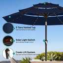 AreShark 9ft 3 Tiers Patio Umbrella with Solar Lights, Outdoor Umbrella w/ 32 LED Lights&8 Sturdy Ribs, Table Umbrella for Deck, Backyard, Pool (Navy)