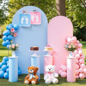 Pink and Blue Arch Cover 2 Set 7.2 and 6ft Gender Reveal Arch Backdrop Cover Spandex Arch Stand Covers for Baby Shower Boys or Girls Birthday Party Banquet Photo Background Decorations