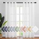 NICETOWN White Sheer Linen Curtains for Living Room 84 inch Length 2 Panels Set, Grommet Semi Sheer Privacy with Light Filtering Flax Window Treatments for Bedroom, W52 x L84