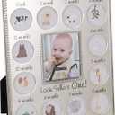 Malden International Designs My First Years Beaded Two Tone Silver Metal Picture Frame, 3 Option, 1-3.5x4 & 12-1x1, Silver