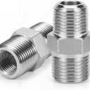 2PCS 1/2" NPT Male Hex Nipple Pipe Fittings - 316 Stainless Steel Industrial Grade 5000PSI Threaded Adapter for Air Compressor, Hydraulic & Gas Line Application