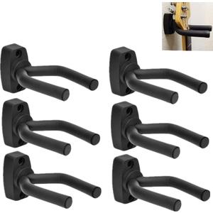 Guitar Wall Mount Hanger 6 Pack, Guitar Hanger Wall Hook Holder Stand Black Display with Screws - Easy to Install - Fits All Size Guitars, Bass, Mandolin, Banjo, Ukulele