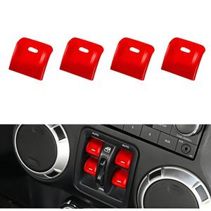 4PCS Upgraded Window Switch Button Cover Compatible with 2012-2017 Jeep Wrangler JK JKU (red)