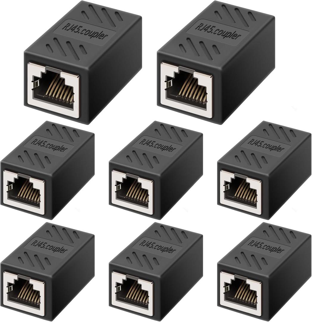 RJ45 Ethernet Coupler, RJ45 Coupler, in Line Coupler for Cat7/Cat6/Cat5e/Cat5 Ethernet Cable Extender Adapter for Network Cabling Female to Female (8Pack Black)