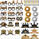 42 Pcs Black Gold Silver New Year's Eve Party Supplies 2026 Happy New Year Eve Party Supplies Headband Tiara Eyeglasses Noisemaker Bracelets Wreath for NYE Supplies 2026