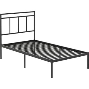 Twin Platform Bed with Headboard, Black Finish