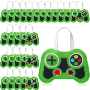 Silkfly 24 Pcs Video Game Party Favor Bags Non Woven Reusable Gaming Goodie Treat Gift Bags with Handles Gaming Party Supplies (Green,24 Pcs)