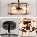 11.8" Small Black Semi Flush Mount Ceiling Light Fixture, 3 Light Drum Modern Farmhouse Glass Ceiling Light Fixtures for Foyer,Entryway,Hallway,Kithcen,Bedroom,Dining Room,Bathroom