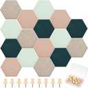 16 Pcs Hexagon Cork Board for Walls with 50 Wooden Push Pins 6.7 x 5.9 in Felt DIY Tiles Notice with Nano Tape Hanging Bulletin Board for Home Photo Office Memo Note (Green)