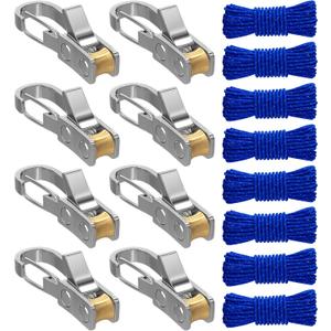 8 Pack Rope with Roller Tensioner for Easy and Secure Tying,2026 New Heavy Duty Retractable Buckle Rope with Accessory Cord for Camping Boating Home Storage Outdoor Use