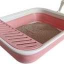 Collapsible Small Cat Litter Box for Kittens Open Potty Pan Travel Foldable Waterproof Shallow Anti-Splash Removable Semi-Enclosed Kitten Kitty Puppy Small Animals Senior Pet (Pink)