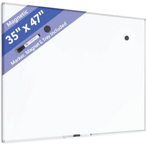 U Brands Magnetic Whiteboard, 36" x 48", Slim Aluminum Frame, Includes Dry Erase Marker, Magnet, and Clip-On Tray