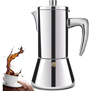4 Cup Thickened 304 Stainless Steel Moka Pot Stovetop Espresso Maker Cafeteras Italian Percolato Espress Makers Capable Greca Mocha Coffee Machine for Induction Home and Camping 200ml 6.6oz