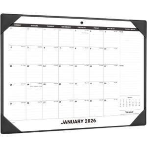 Nekmit Large Desk Calendar 2026 with Desk Protecting Pad, Runs from Jan 2026 - Jun 2027, Office Supplies 21" x 16 1/2" Desktop Calendar for Life Planning or Organizing (Black)