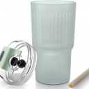 Iced Coffee Cups with Lids: Coffee Bar Accessories - Ribbed Glass Tumbler with Silicone Straw and Lid - 20oz Leak Proof Reusable Glass Cups and Tumblers with Lid and Silicone Straws(1Pcs-Blue)