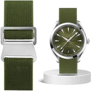 French Troops Paratrooper Watch Band with Hook-and-Loop Premium Striped Military Elastic Nylon Watch Strap Silver & Black Buckle 18mm 20mm 22mm 24mm Replacement Band Strap for Men Women