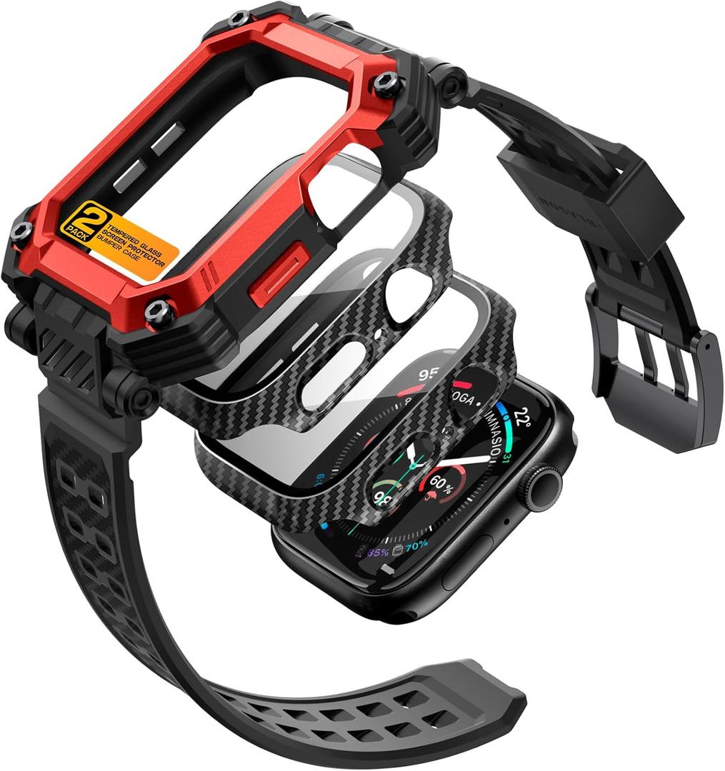 i-Blason 46mm for Apple Watch Series 11/10 Case with Band Multiuse [2X Bumper Cases with Tempered Glass Screen Protector] Heavy Duty Protection Sport Shockproof Rugged Band for AppleWatch 11 46mm, Red