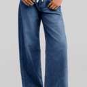Cicy Bell Womens Wide Leg Jeans Drawstring High Waisted Baggy Straight Leg Jeans Trendy Boyfriends Denim Pants with Pockets (Blue)