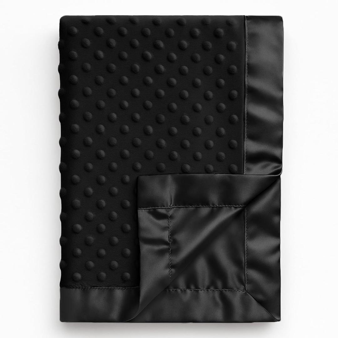 Pro Goleem Baby Soft Minky Dot Blanket with Satin Backing Baby Gifts for Boys and Girls (Black, 30 x 40)